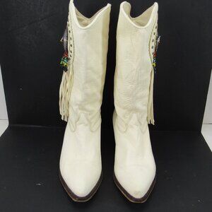 Zodiac USA Women's White Leather with Beads and Fringe Western Boots Size 6.5M